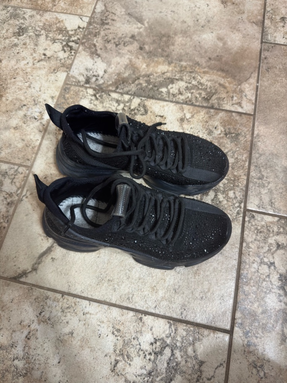 Black Sparkle Knit Platform Sneakers